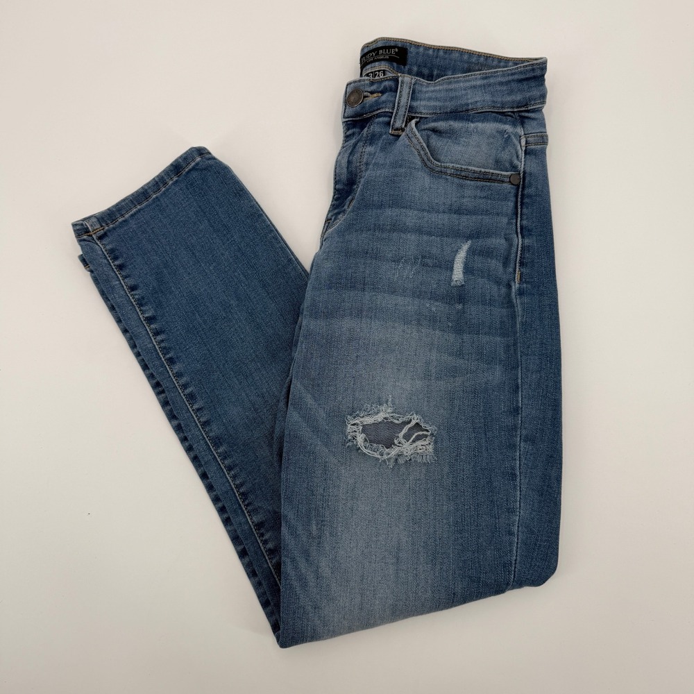 Judy Blue Distressed Skinny Jeans Medium Wash Size 3 26 Trendy Ripped Stretchy
